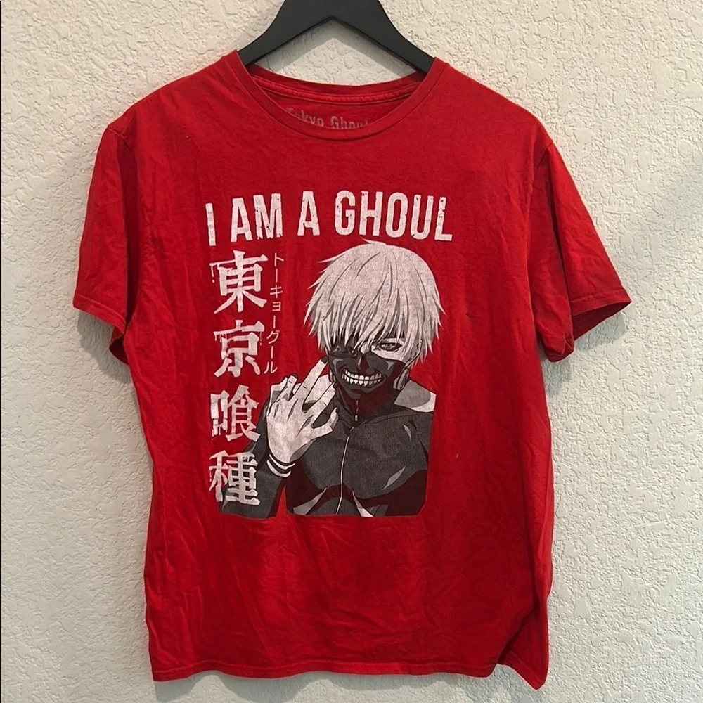 Red Graphic T-Shirt with Ghoul Design size L